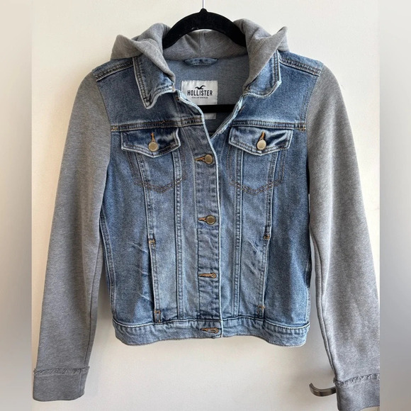 Hollister Twofer Hooded Sweatshirt Jean Jacket - Picture 1 of 8